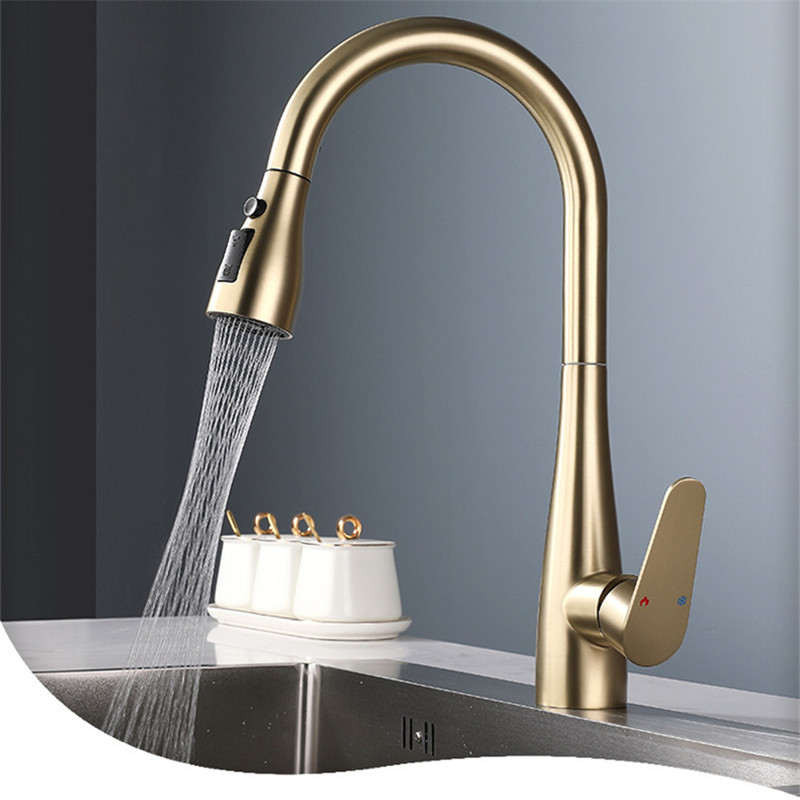 Kitchen Appliances Design - Gebürstete Goldene Ausziehbare Küchenarmatur SUS304 Spülbecken-Mischbatterie