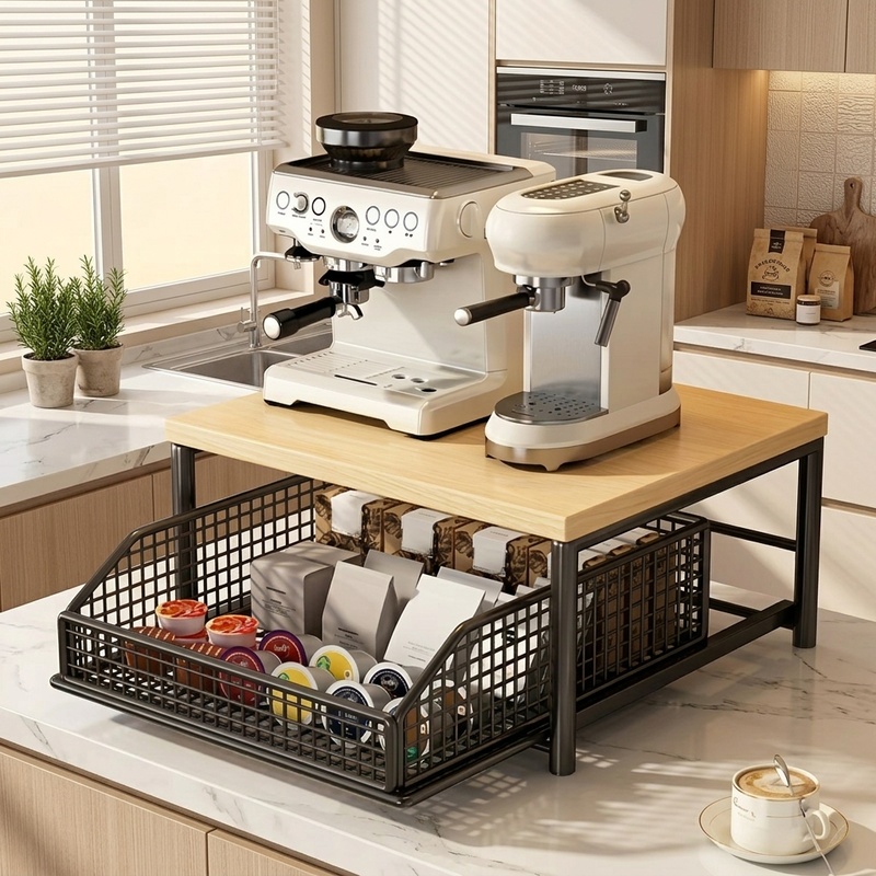 Kitchen Appliances Storage - Modernes Mikrowellen-Regal, Küchenarbeitsplatten-Organizer aus Massivholz und