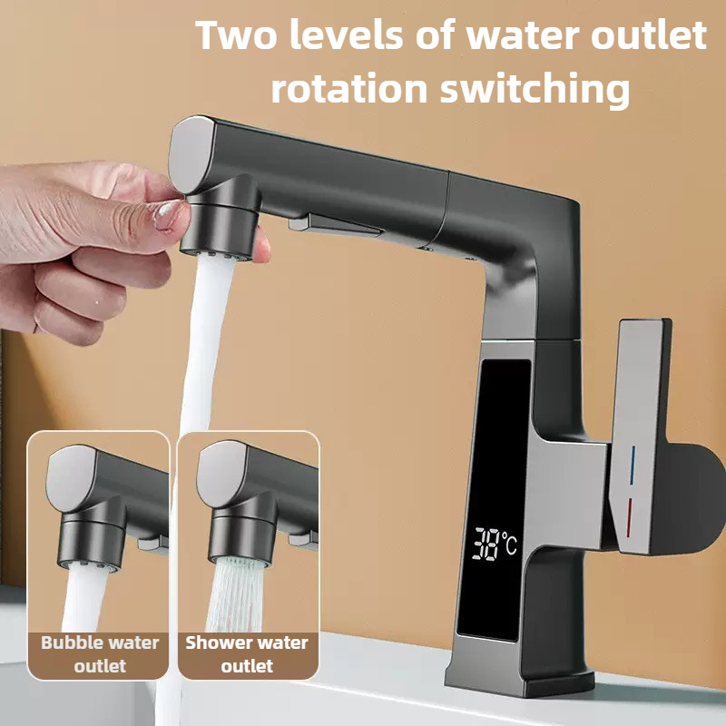 Kitchen Appliances Design - Digitalanzeige, ziehender Wasserhahn, intelligenter Temperatursensor, Messing-Waschtischarmaturen,