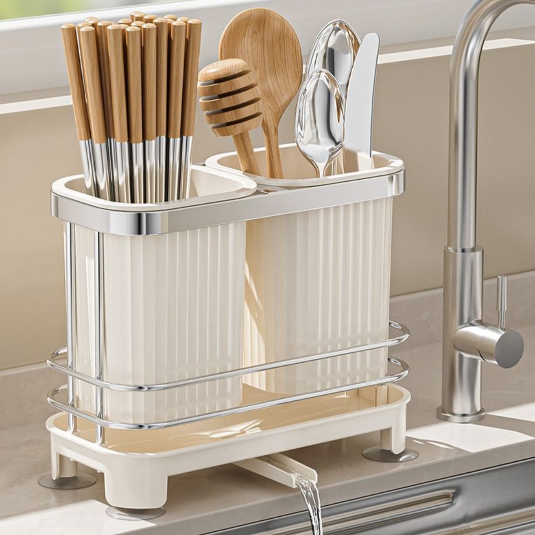 Kitchen Appliances Storage - Küchenarbeitsplatten-Organizer mit Selbstabtropf-Funktion, Besteckhalter, Utensilienhalter, Löffel-
